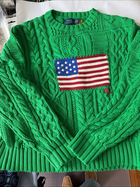 Ralph Lauren Sweaters - Polo Ralph Lauren Green Cable Knit Flag Sweater